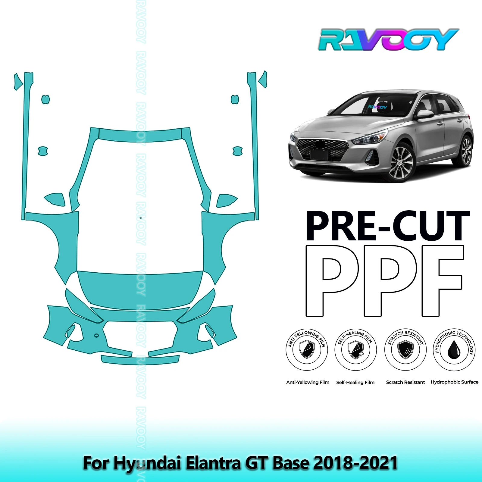 

8.5Mil Precut Paint Protection Film PPF Clear Bra Front Kit+Rockers For Hyundai Elantra GT Base 2018-2021