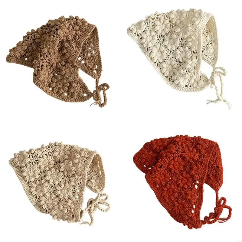 

54DF Breathable Design Baby Head Cover Pastoral Knit Hair Accessory for Toddler Girls Stylish Knitted Headscarf Headwear