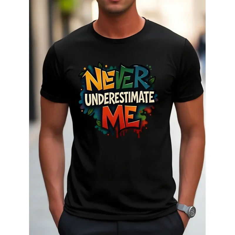 Men'S T-Shirt, Fun 'Never Underestimate Me' Printed Tee, Men'S Short Sleeve Shirt, Regular Casual Daily Top, Men'S T-Shirt, Fun