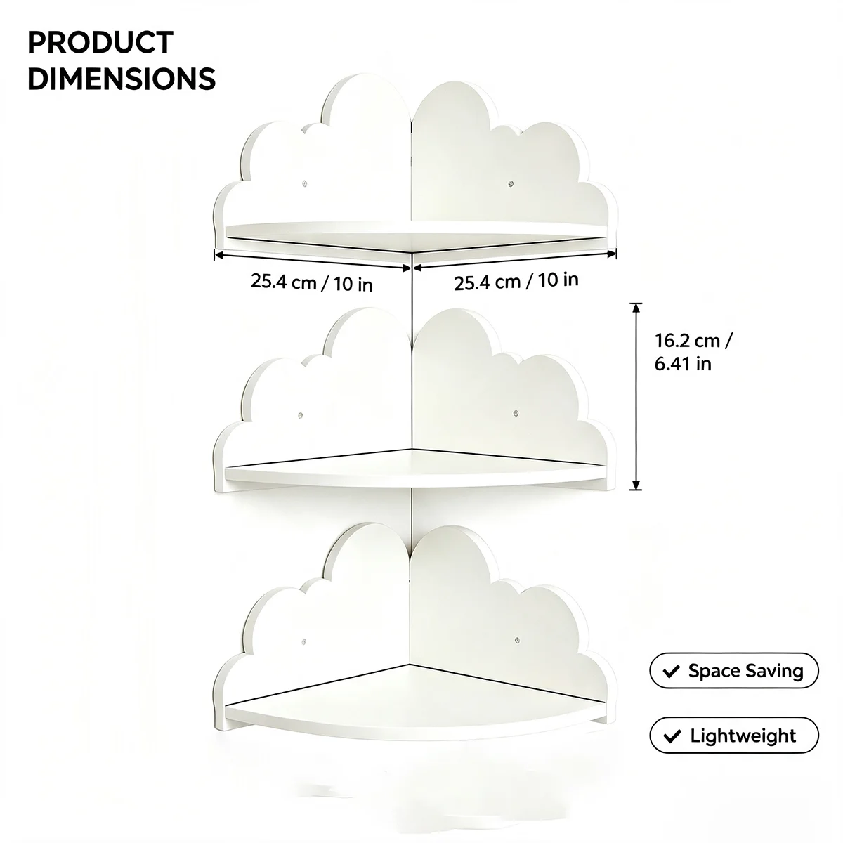 Cloud Wall Shelf, 3-Tier White Corner Floating Shelf for Bedroom, Living Room, Entryway, Plants, Frames & Small Decor Storage