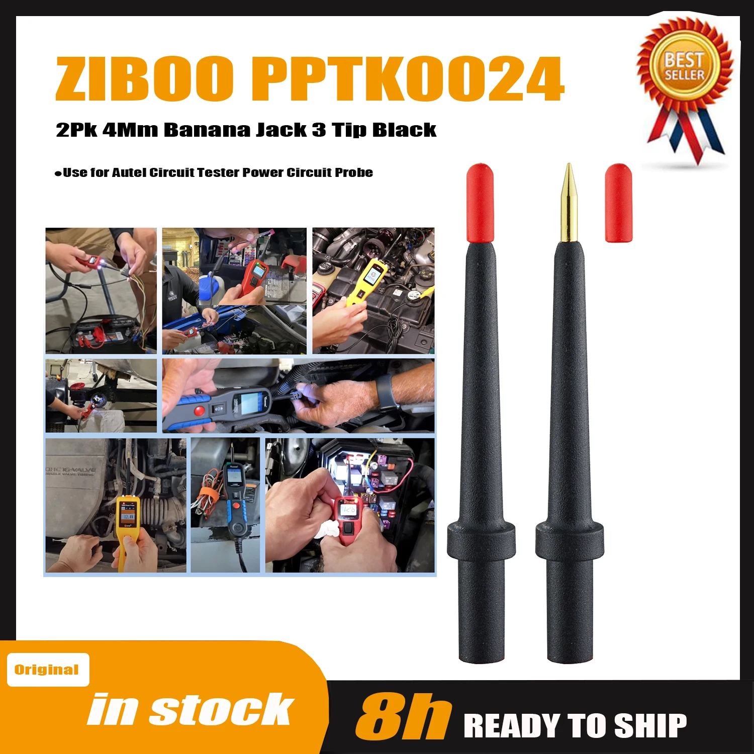 ZIBOO PPTK0024 -2Pk 4Mm Banana Jack 3 Tip Black (PPTK0024) ,Use for Autel Circuit Tester Power Circuit Probe