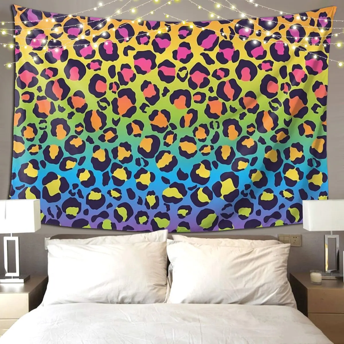 

Bright Rainbow Ombre Gradient Leopard Print Pattern Tapestry Funny Wall Hanging Aesthetic Home Tapestries for Bedroom Dorm Room