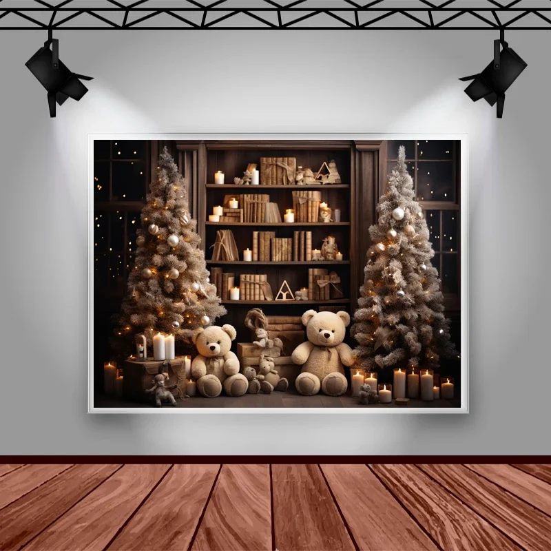 Mocsicka fondo de fotografía para fiesta de Navidad, telón de fondo para habitación, ventana, regalo, oso, árbol de Navidad, retrato familiar para niños, estudio fotográfico