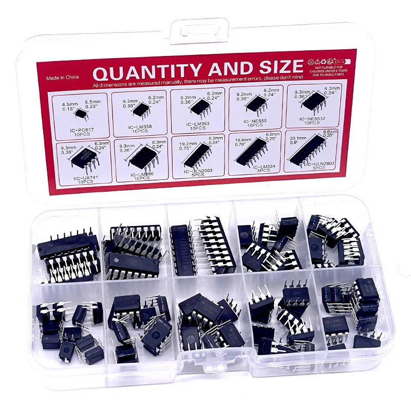 85Pcs Integrated Circuit Chip Kit 10 Value IC Chip NE555 LM324 LM393 UA741 ULN2803 LM358 LM386 NE5532 ULN2003 PC817