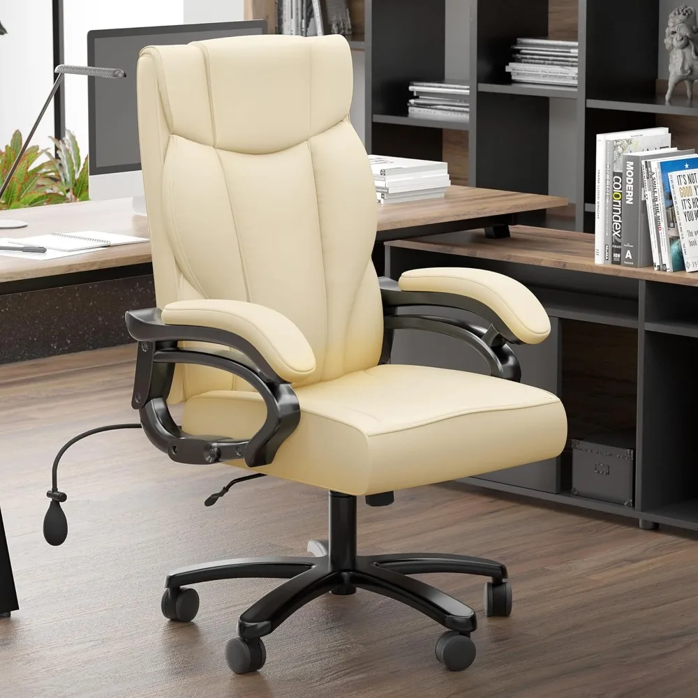 

Big and Tall Executive Office Chair, Wide Seat Leather Chair with Lumbar Support and Comfy Arms, Ergonomic High Back Computer