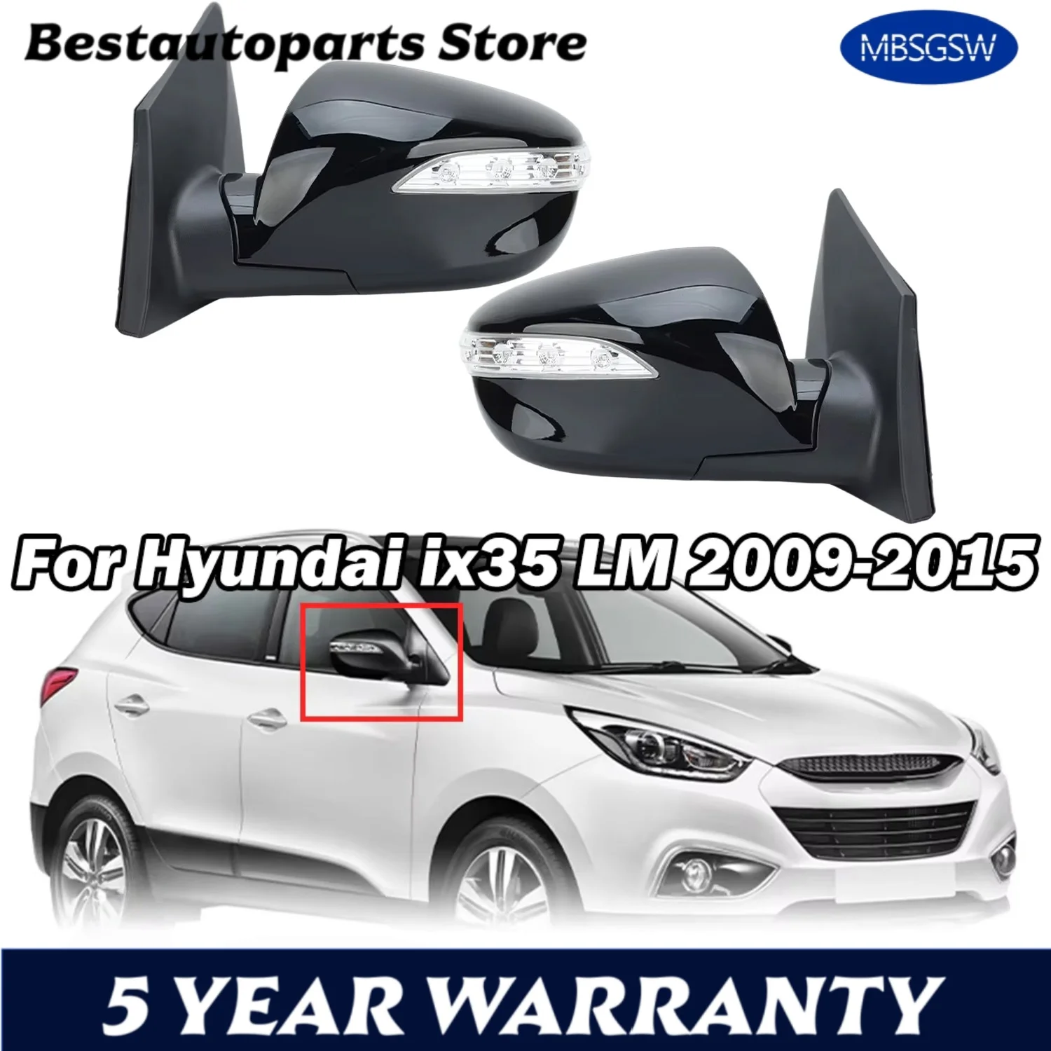 6/8 Pins Side Rearview Mirror Assembly Black Heated Door Side Mirror Car Accessories For Hyundai IX35 LM 2009 2010 2011-2015