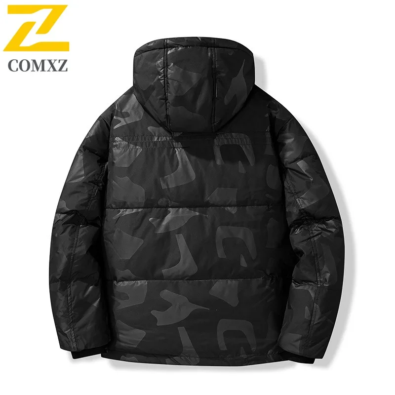 COMXZ الرجال أسفل سترة جديدة الحد الأدنى مقنعين سميكة الدافئة التزلج سترة منفوخة الشارع خفيفة الوزن مقاومة البرد الشتاء سترة
