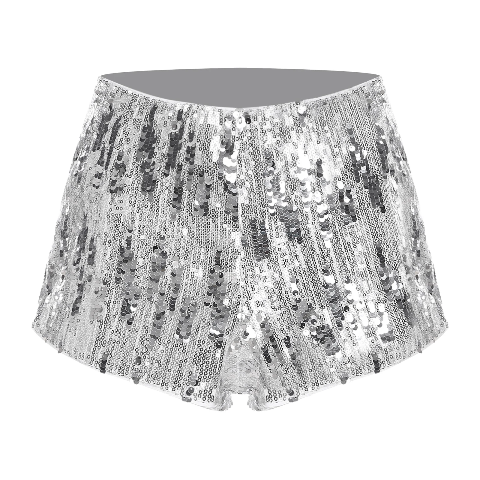 กางเกงขาสั้นผู้หญิงประดับเลื่อมวิบวับ มีซิปด้านข้าง ยืดหยุ่น กระชับสะโพก ทรงชีคกี้ เหมาะสำหรับงานเรฟ แดนซ์ และการแสดงบนเวที