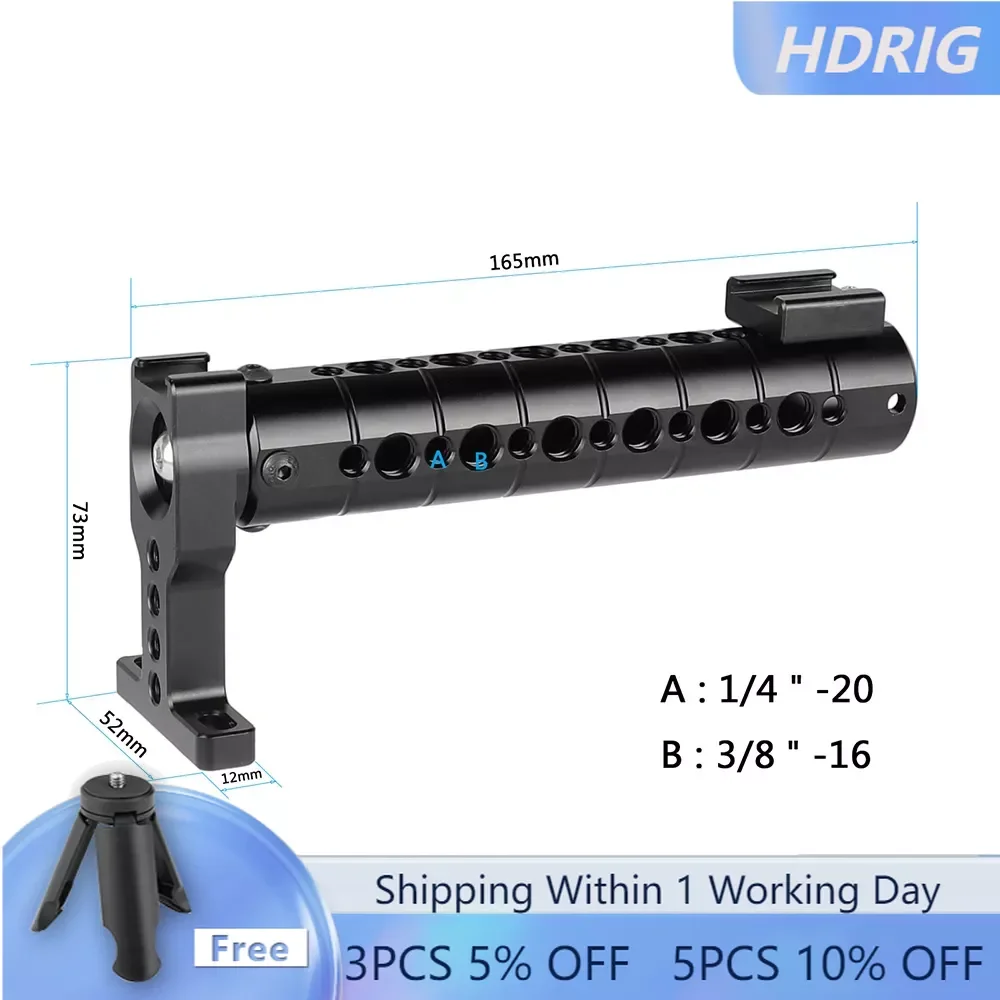 

HDRIG Aluminum Top Cheese Handle Grip With Quick Release With Two Hot Shoe For DSLR Camera Cage Rig Photo Studio