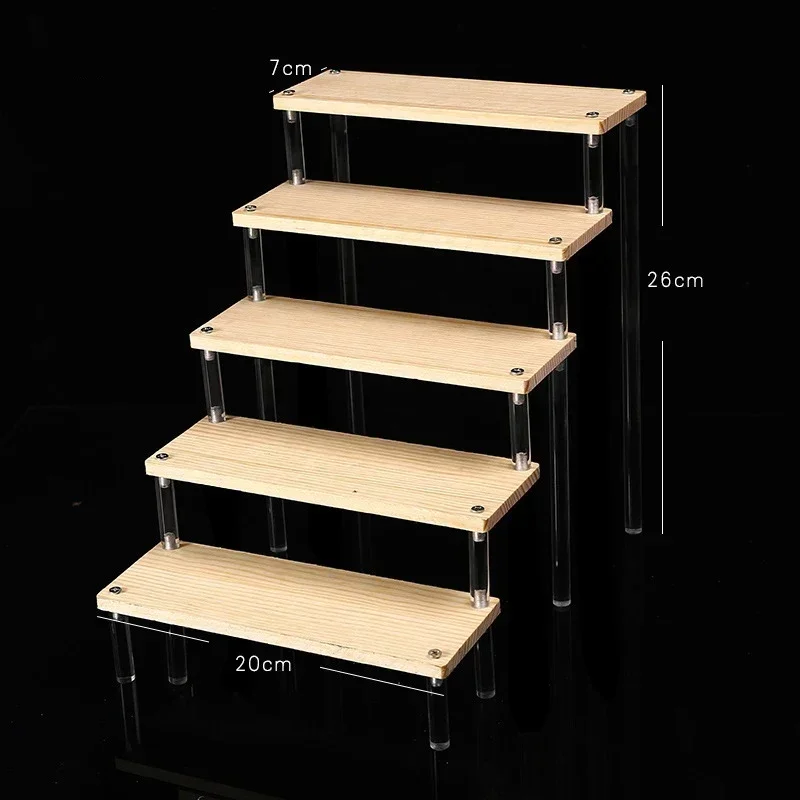 Wooden Stepped Type Makeup Display Stand Perfume Doll Miniatures Storage Rack Figurines Figure Display Organizer Cup Cake Holder