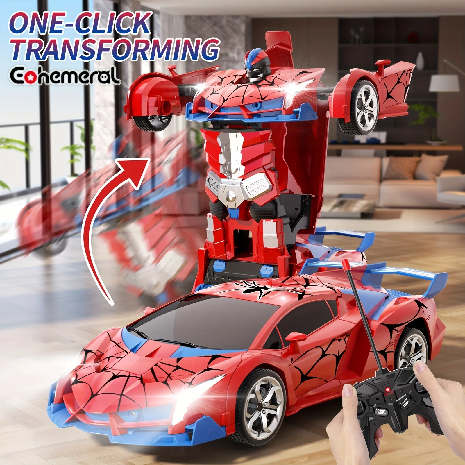 

Transform RC Cars Remote Control Car 1:18 Scale Transforming Robot One-Button Deformation 360° Rotation Car Toy Boys Girls Gifts