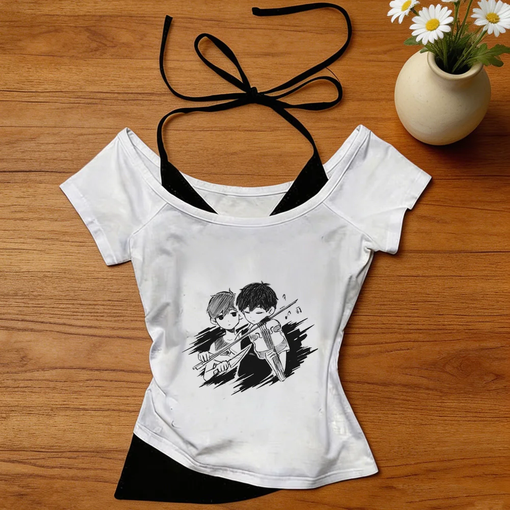 Omori crop top women cheap kawaii vintage gothic party tshirt manga y2k party 2000s cheap