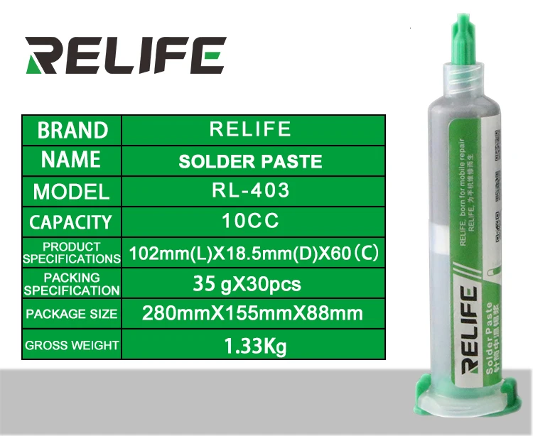 RELIFE RL-403 10CC Hochwertige Lötpaste Flussmittel No-Clean Original Lötpaste Lötzinn für Lötkolben Reparaturwerkzeuge – Detail 5
