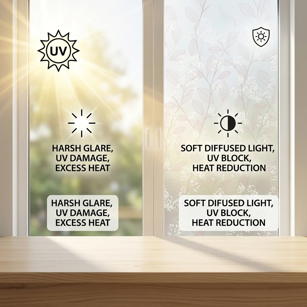 Pink Leaf & White Flower Self-Adhesive Window Film Privacy Frosted Glass Decorative Tint for Bathroom And Bedroom