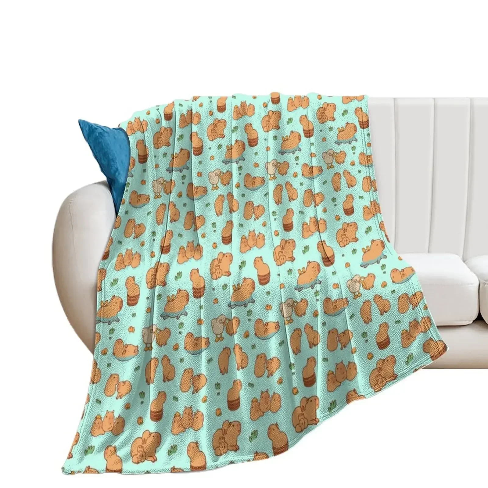 

Cute capybara art, illustration seamless pattern Throw Blanket Flannels Summer Blankets