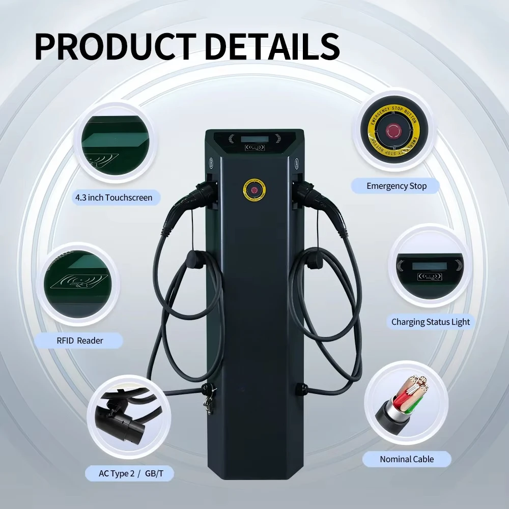 Advanced Dual-Port 44kW Smart OCPP Network AC EV Charger with Touchscreen Control New Condition