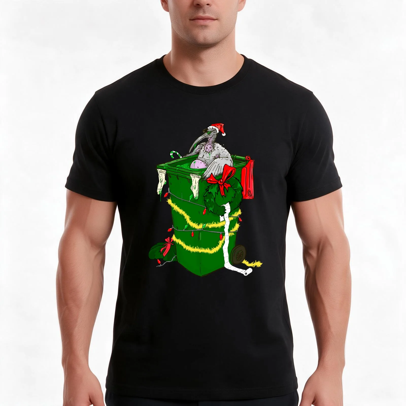 Christmas Bin Chicken T-Shirt, Summer Casual Cotton Tee, Oversized Streetwear Tops, Vintage Graphic Print, Unisex Men Women