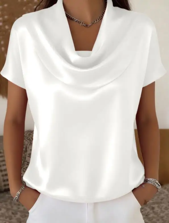 

2026 New Minimalist Commuting Short Sleeved Shirt for Women, Solid Color Casual Versatile Shirt