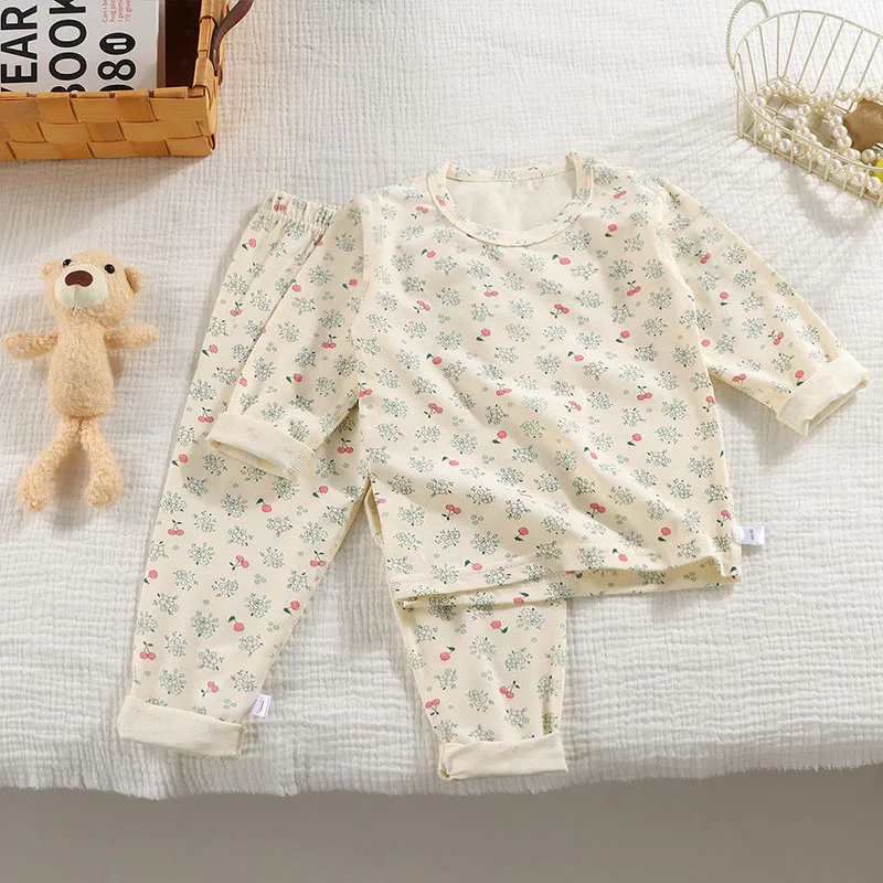 Spring Kids Pajama Set Cartoon Strawberry Dinosaur 1-9T Homewear Thin Loungewear for Girls Boys - Spring Children's Sleepwear