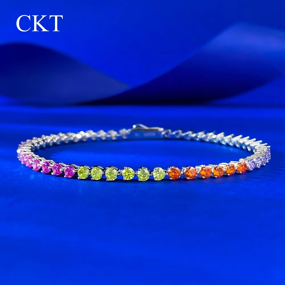 

CKT 100% стерлингового серебра 925 пробы, красочный лабораторный сапфир, муассанит, 2,4 мм, теннисные браслеты-цепочки, ювелирные изделия, оптовая продажа