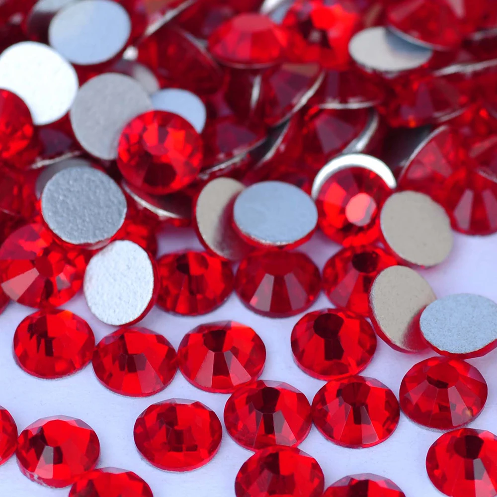 Light Siam All Size No Hotfix Strass Red Glass Rhinestones Flat-back DIY Nail Art Charms Decorations For Garments Dress Bags