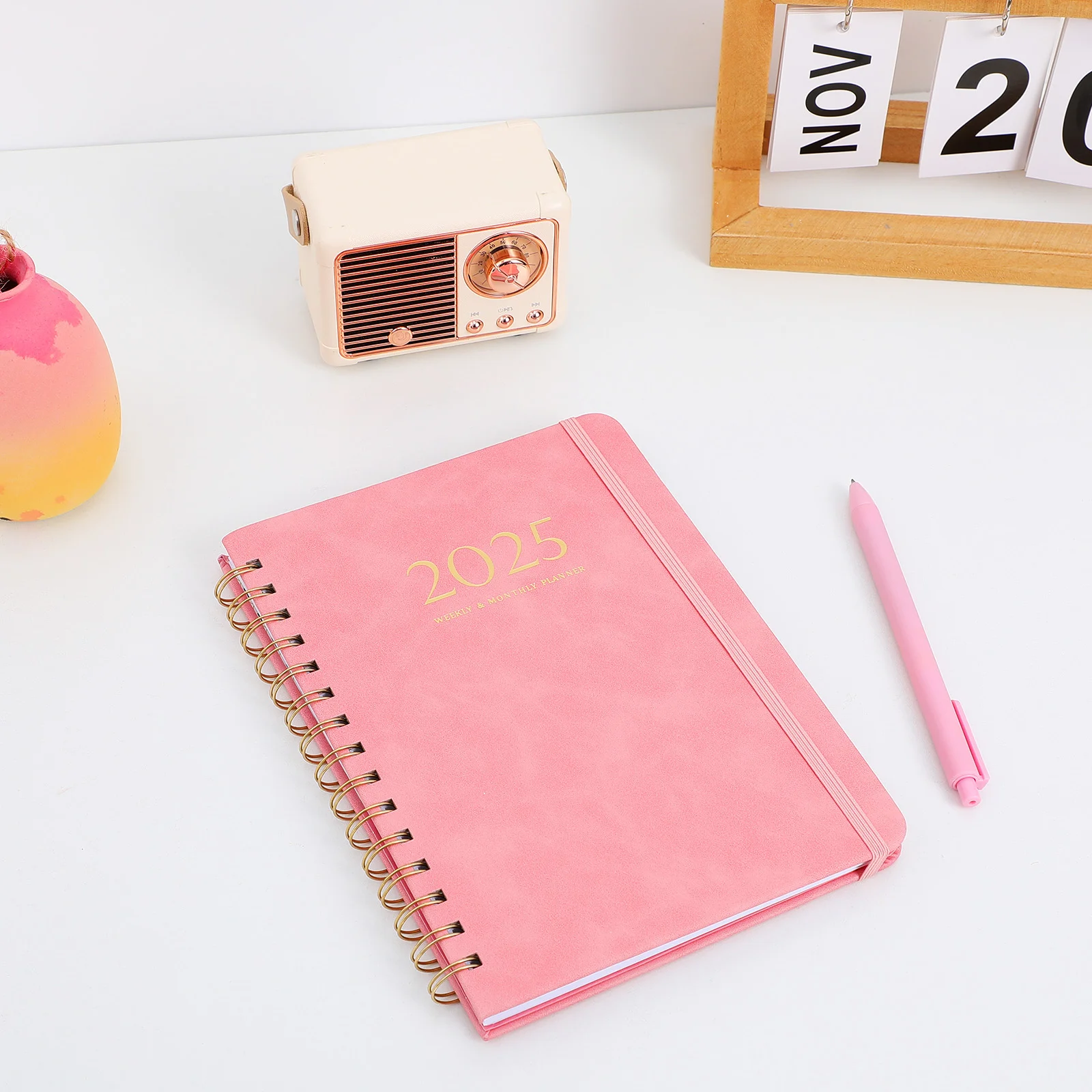 2025 Planner Notebook Advent Calendar for Children Day Strap Monthly Pink Paper