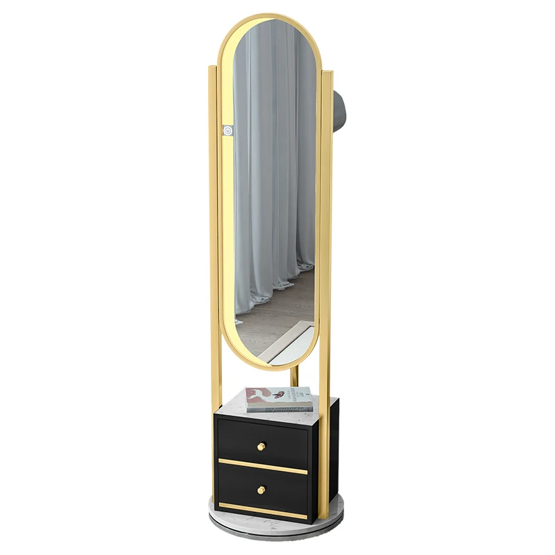 YY Full-Length Mirror Storage Cabinet Multi-Functional Dressing Mirror Clothes Rack Rotating Floor Home