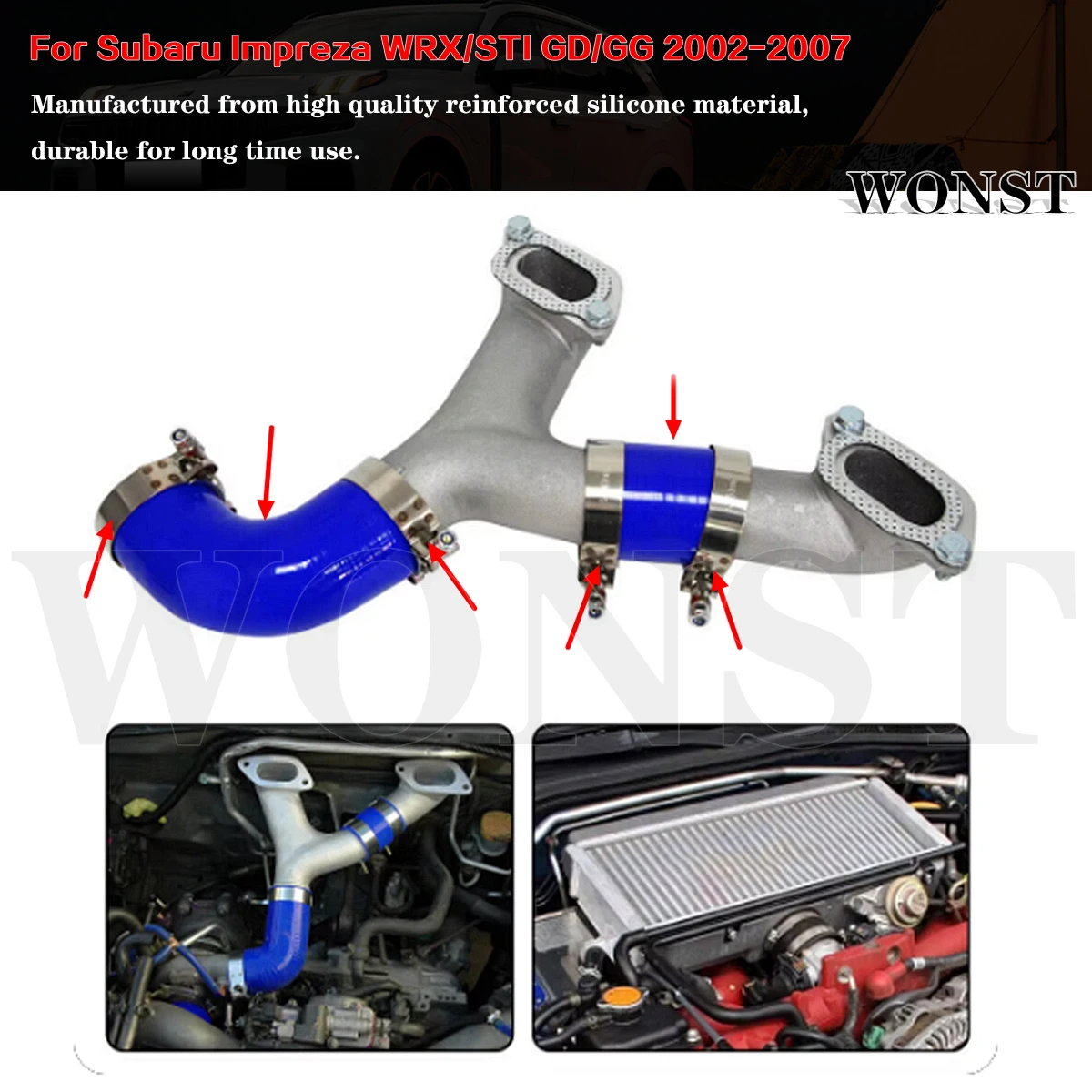 

Silicone Top Mount Intercooler Y-Pipe Kit For Subaru Impreza WRX/STI GD/GG 2002-2007