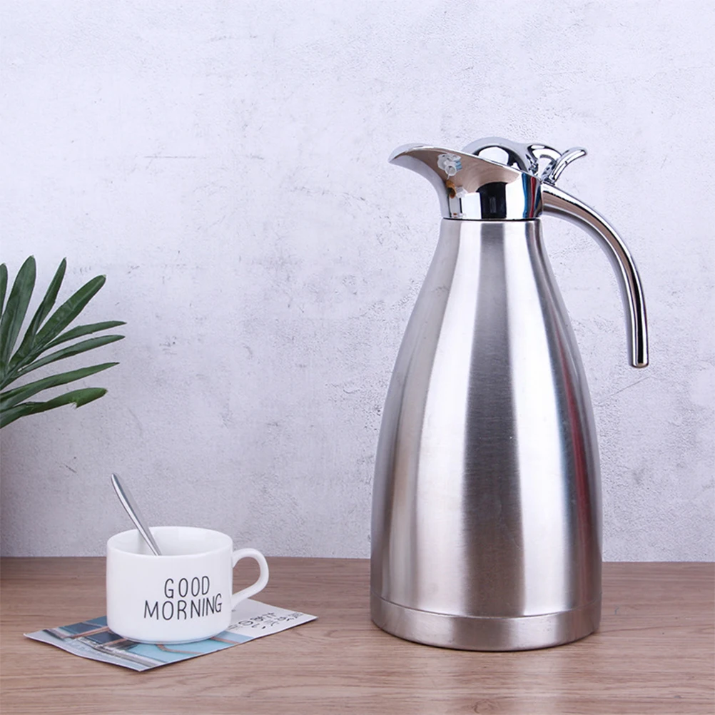 

Silver Stainless Steel Jug Vacuum Bottle 2L Insulated Water Bottle for Coffee Tea Beverage Household Warm Keeping