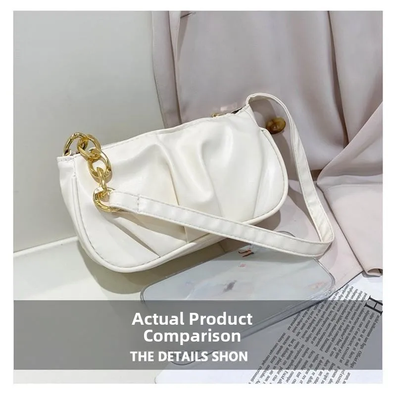 Folded Cloud Chain Underarm Dumpling Bag  Single Shoulder Crossbody Bag for Girls Handheld Bag Daily Match Handbag