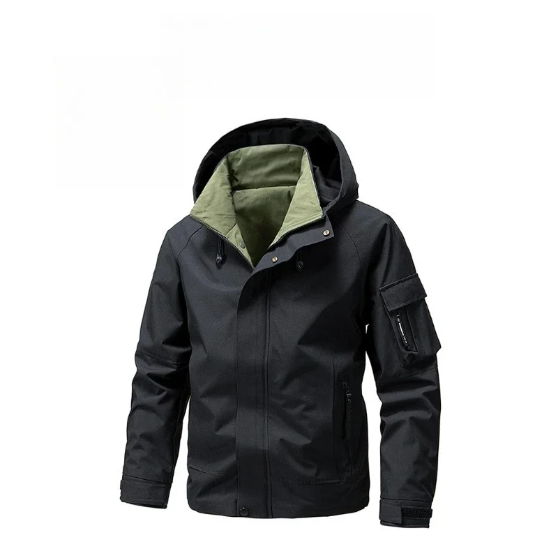 Leichte Herren-Kapuzenjacken Herbst Casual Streetwear Mode Multi-Taschen Arbeitsjacken Outdoor Wasserdichte Windjacke – Detail 7