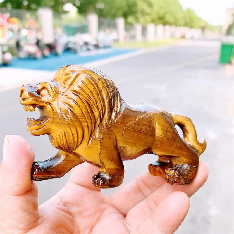 Natural Yellow Tiger Eye Stone Lion Carving  Animal Ornaments Statue Gift Healing Gem Crafts For Home Decoration 1PCS