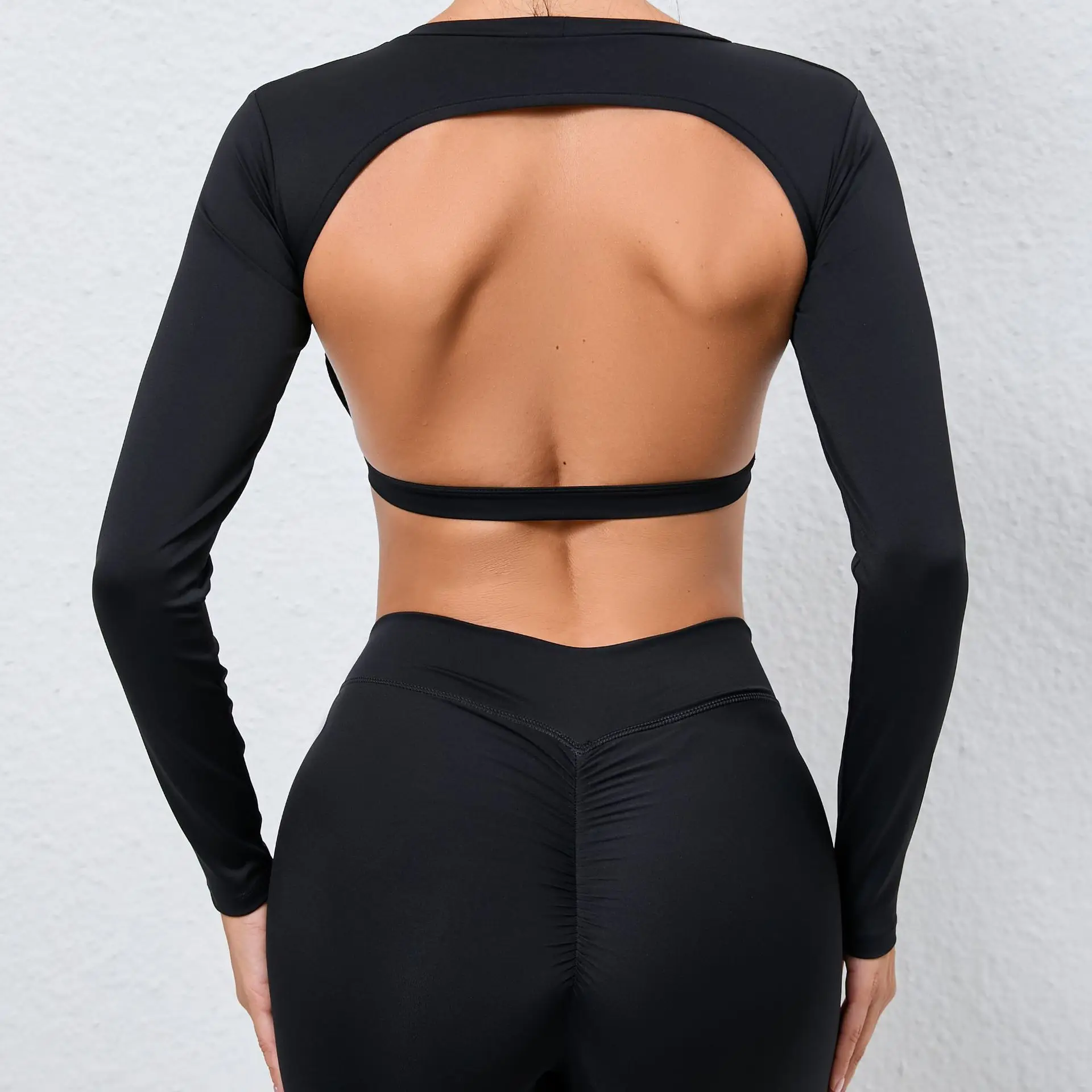 Sexy Crop Tops Women Sports Long Sleeve T-shirt with Chest Cup Gym Fitness Workout Yoga Clothes Shockproof Running Corset Padded