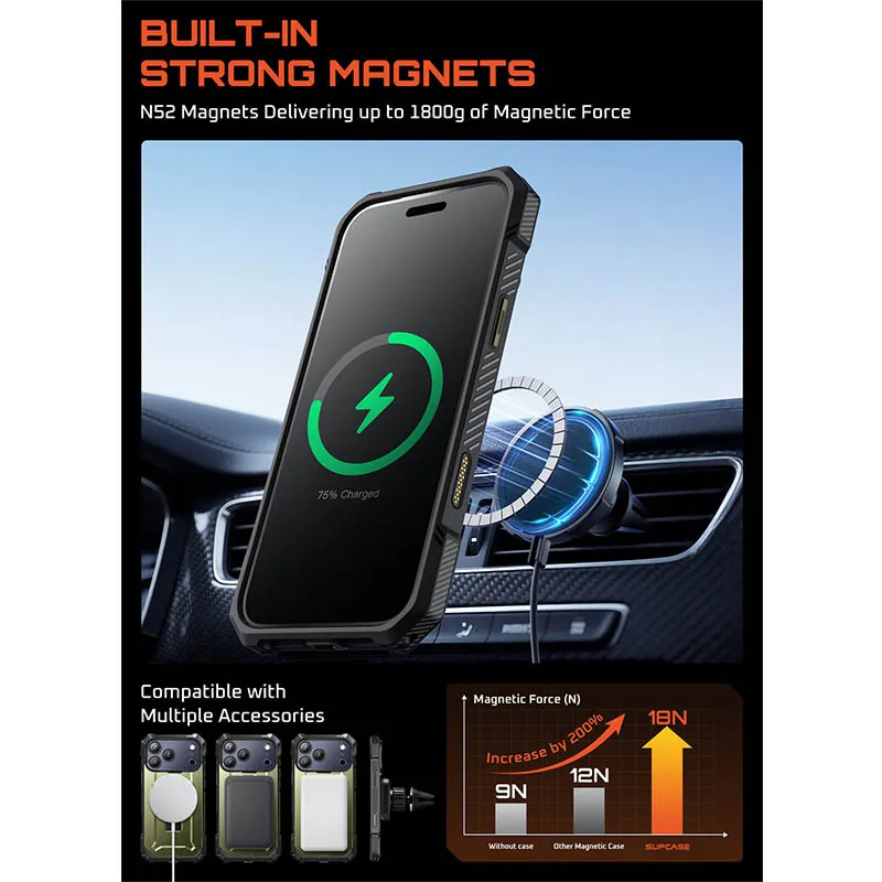 SUPCASE For iPhone 17 Pro Case przyciskiem sterowania aparatem, mocne, wytrzymałe, magnetyczne etui z podstawką. — zdjęcie produktu 5