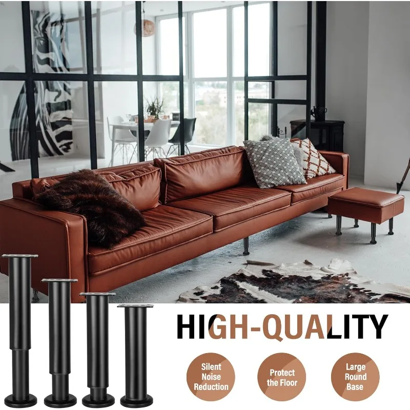 Home 4pcs Adjustable Height Furniture Support Legs, Black Telescopic Table Legs, Used for Tables, Bed Frames, TV Cabinets, Sofas