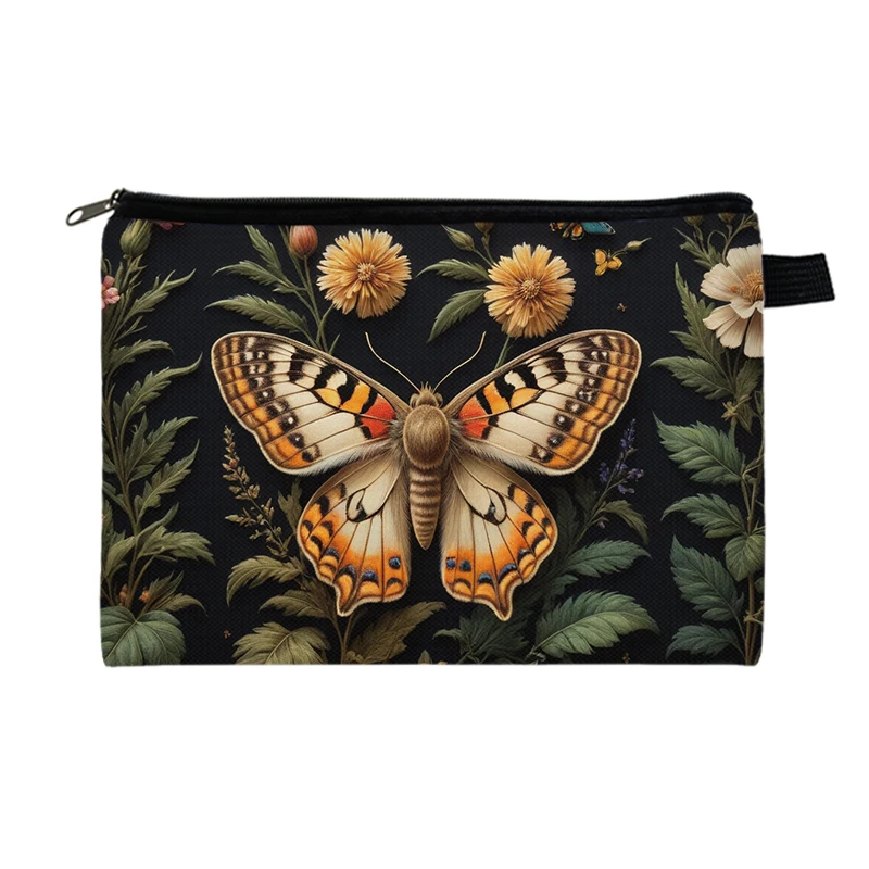 Cute Bee Dragonfly Moth Butterfly Print Cosmetic Case Dark insect Makeup Organizer Napkin Storage Pouch Ladies Toiletries Bag