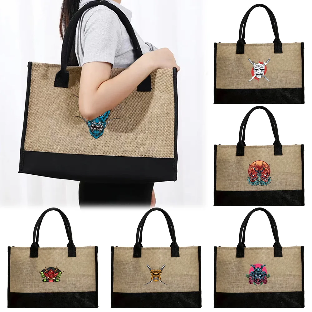 

Large Capacity Storage Bag Vintage Jute Bags Handbag Portable Commuting Bags Simplicity Canvas Organizers Bag Monster Pattern