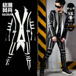 Trends New Men's Singers Reflective Stitching Cool Suit Coats Plus Size Jackets Nightclubs Bars Hairdressers Male Stage Costumes