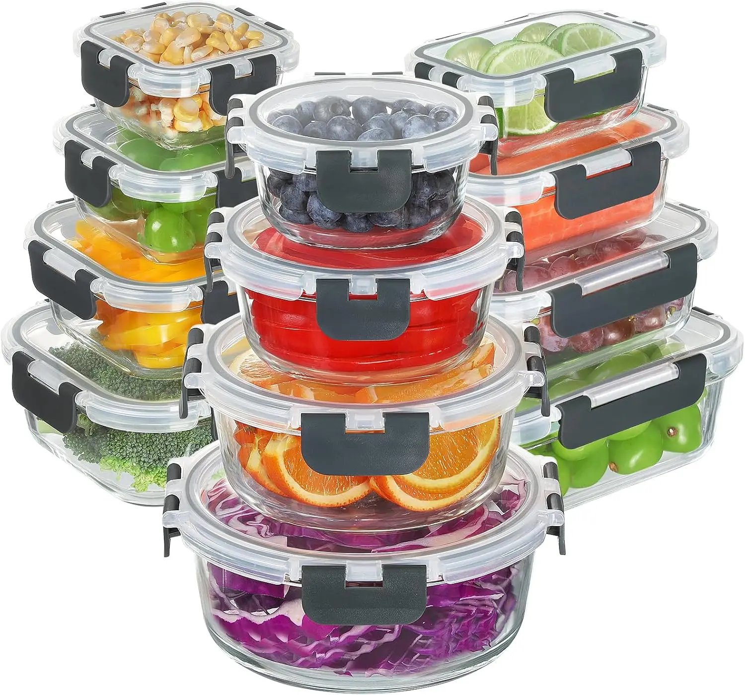 

24 Piece Glass Food Storage Containers with Lids, Airtight Glass Meal Prep Containers for Kitchen, BPA-Free Lunch Box,