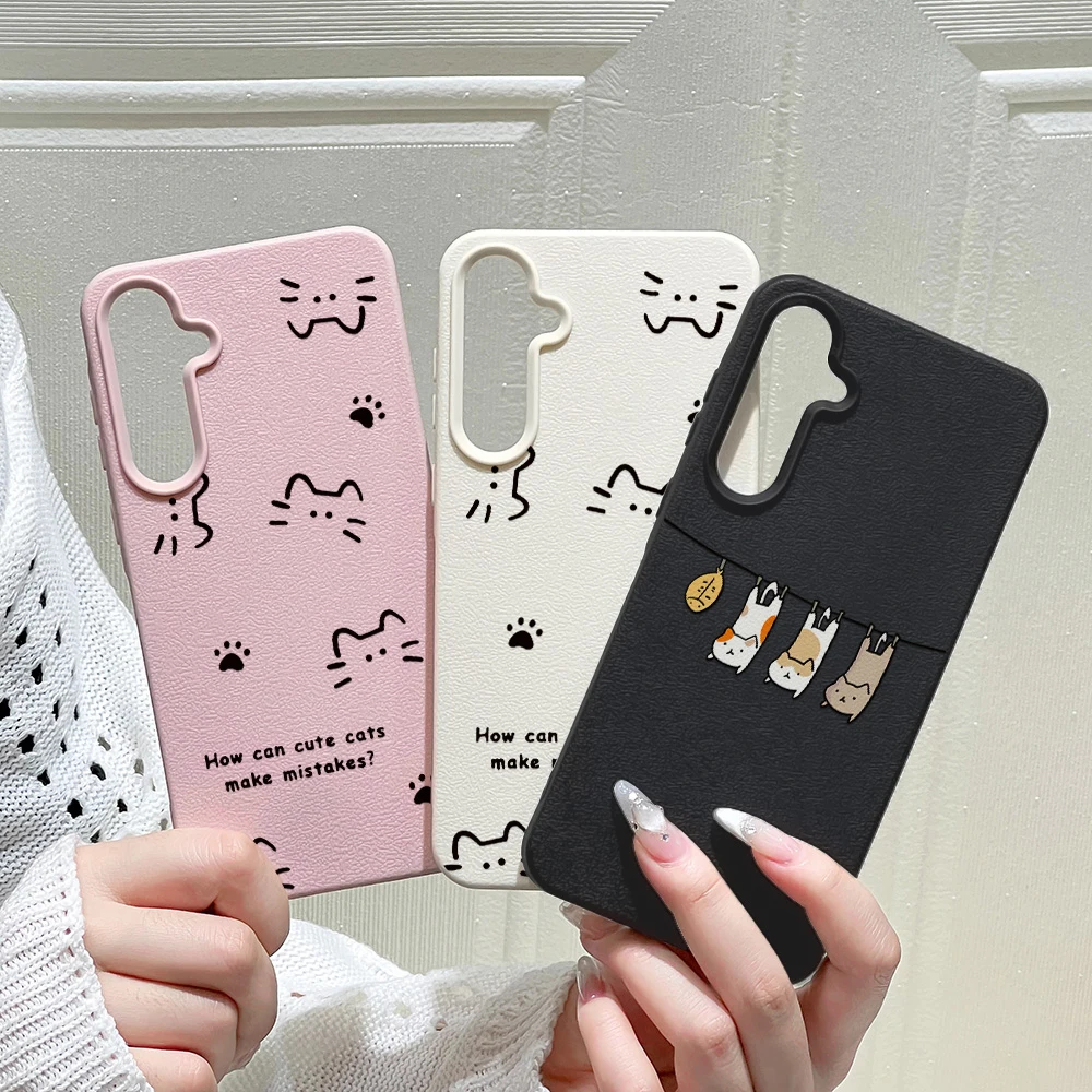 Funda de Teléfono con Patrón de Gato y Lichi para Samsung S26 Ultra S25 S24 S23, Funda para Samsung A56 A55 A54 A53 A57 A37 A17, Diseño de Gatito
