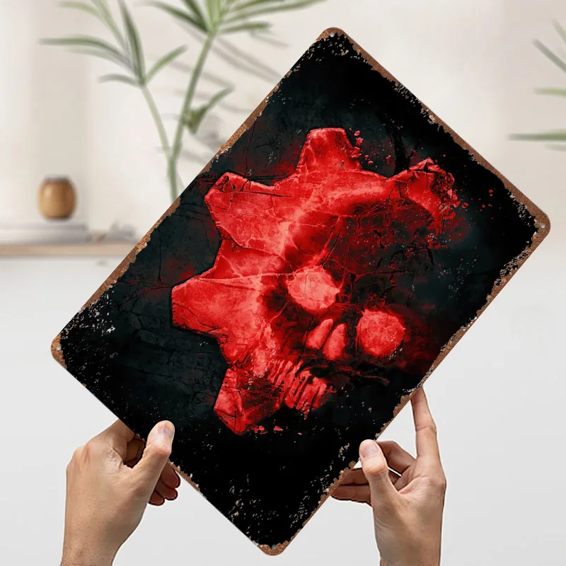 التروس من الحرب الجمجمة شعار المعادن المشارك الملصقات على جدار ديكور تخصيص معدن القصدير علامات ل جدار الفن الديكور عصا ديكو #3