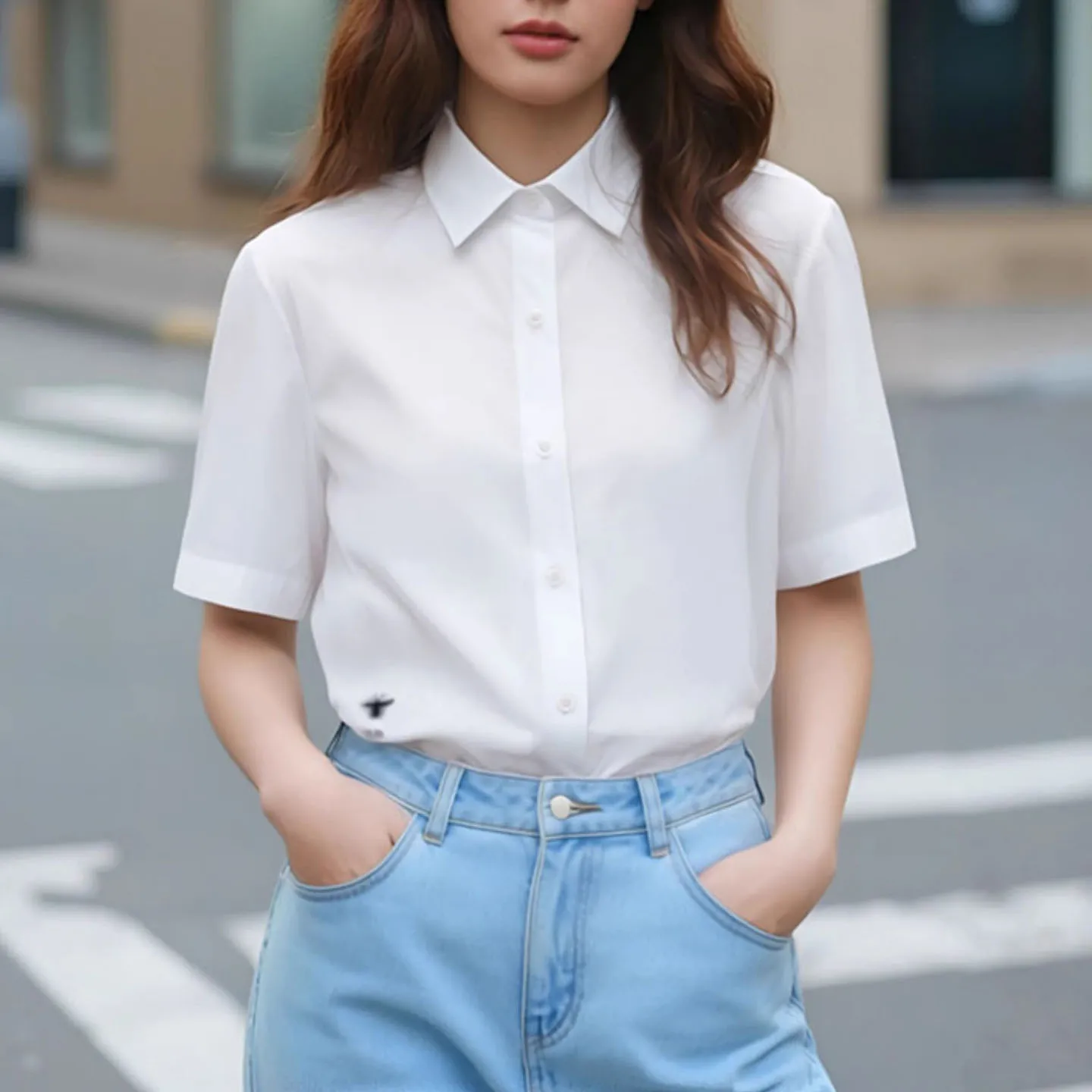 

Ele White ort Sve irt Women's Bee Embroidery Simple Sle High Quali Breathable Comfortable Fit Polyester Cotton...