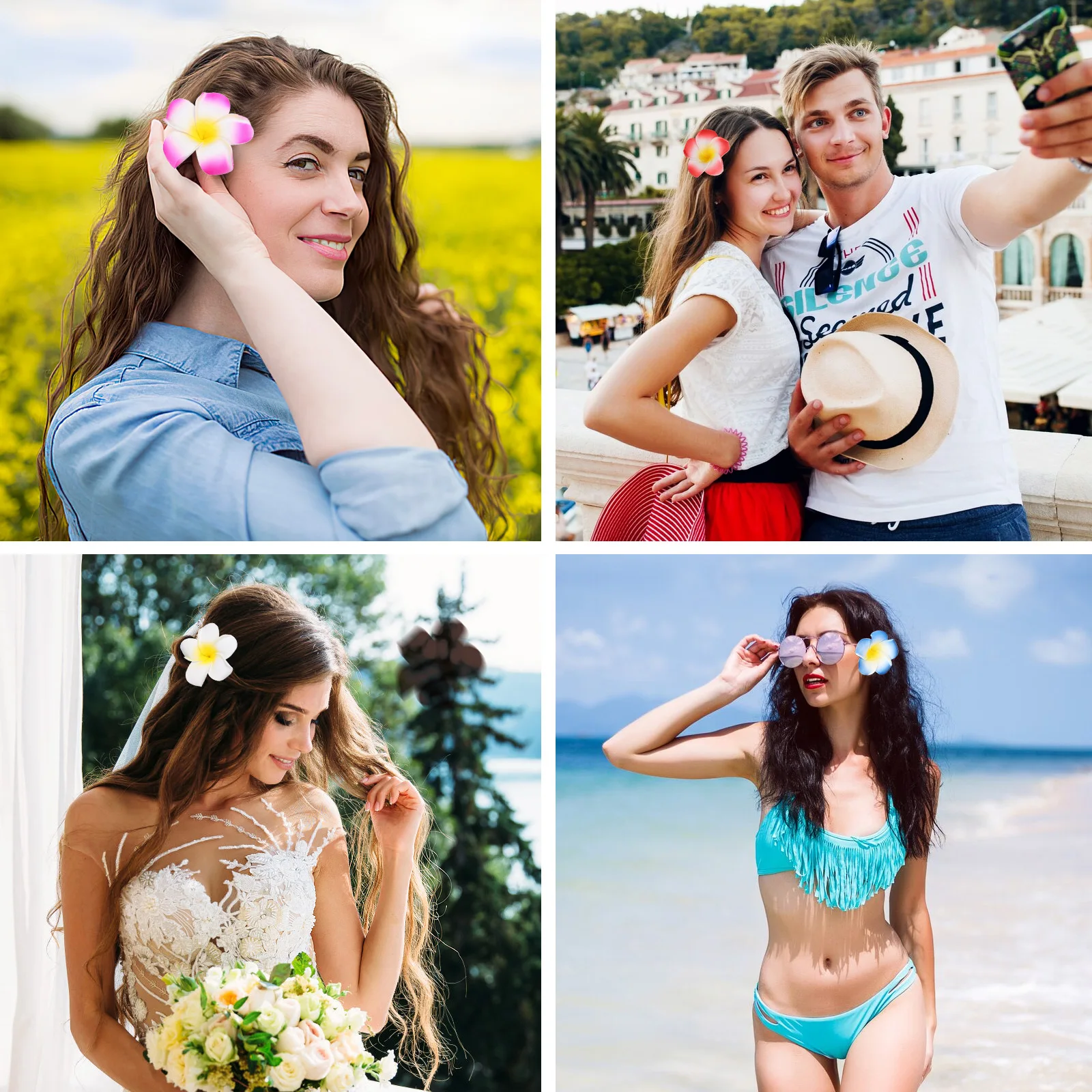 24 قطعة 6 سنتيمتر زهرة بلوميريا مقاطع الشعر 12 ألوان مختلطة إيفا الزهور الاصطناعية للشاطئ زينة حفلات الزفاف