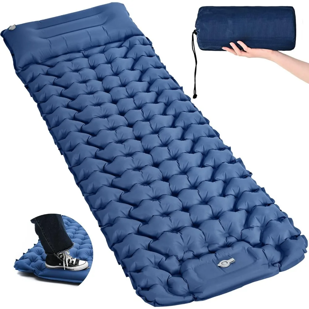 

Camping mat, Extra Thickness Inflatable Sleeping Pad with Pillow, Built-in Foot Pump, Ultralight Compact Camping mat