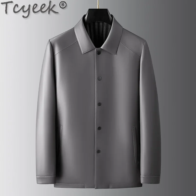 Tcyyeek Genuine Leather Jacket Men Mid-length Real Sheepskin Mens Coats Spring Autumn Clothes Vegetable Tanning Jaqueta Couro