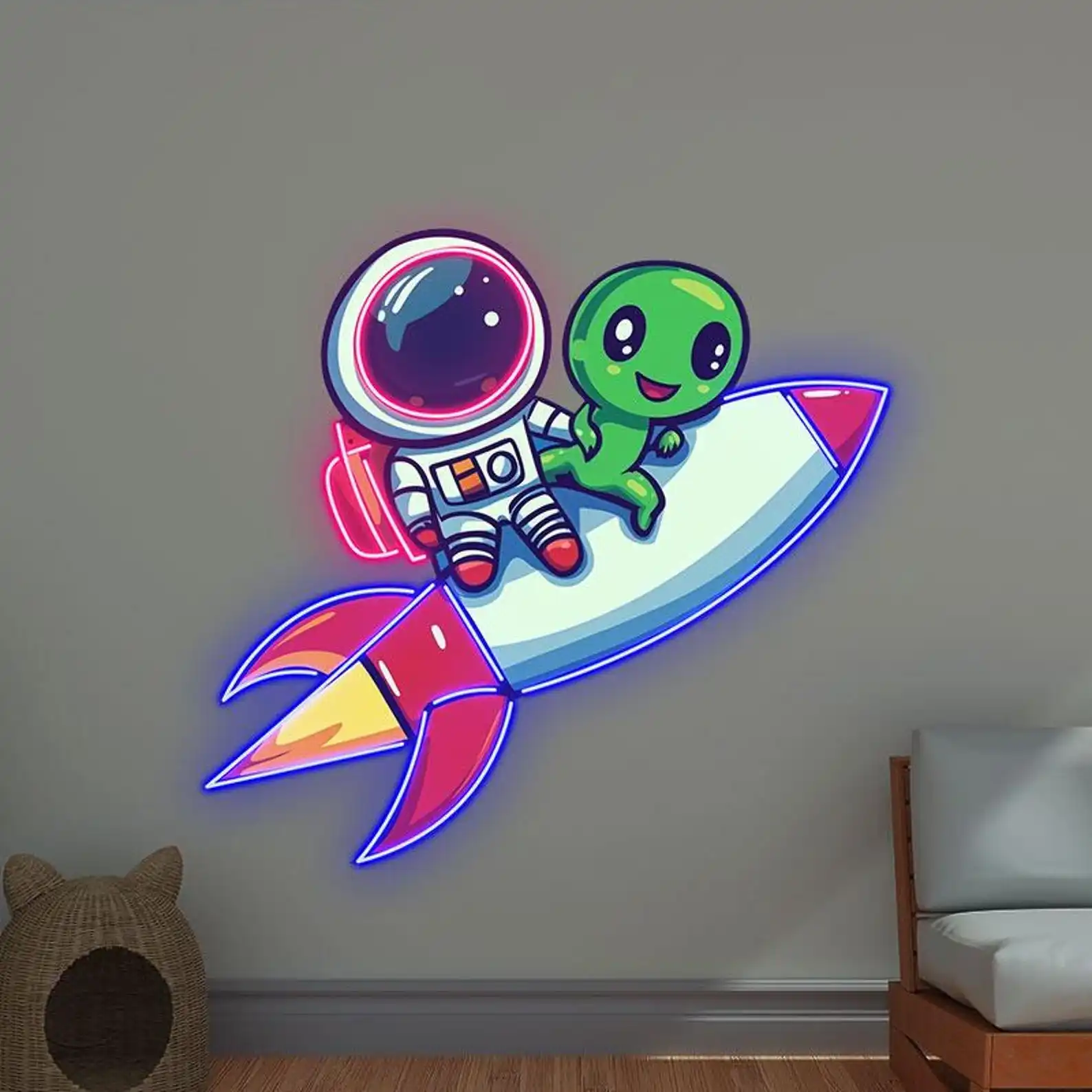 Astronaut Neon Sign Alien Wall Art Decor Rocket Sign Space Room Wall Decor Spaceship Bedroom UV Print Night Sign Birthday Gift