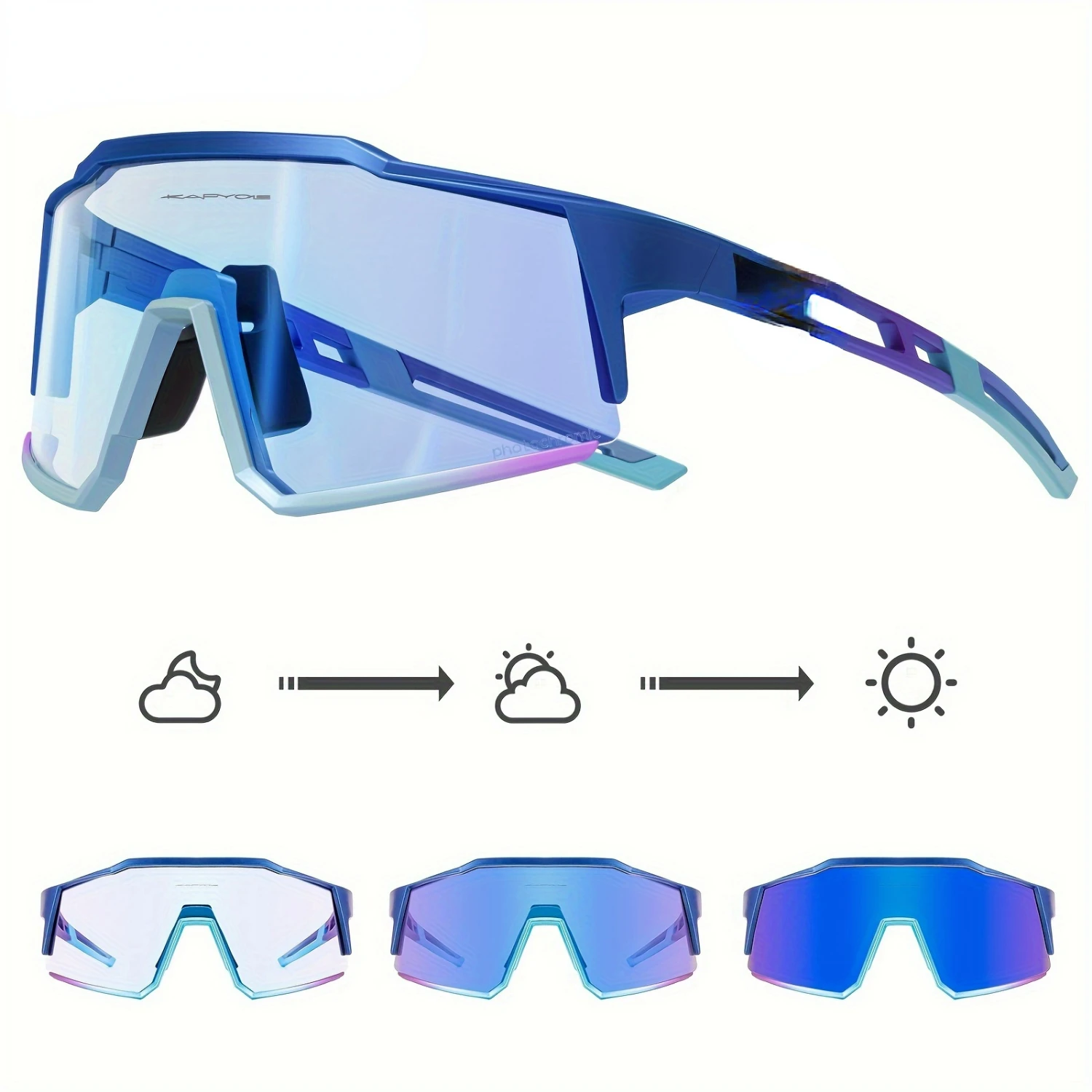 Stylish Red and Blue Photochromic Outdoor Cycling Eyewear for Men and Women - UV Protection Glasses for Golf, Baseball, Fishing,