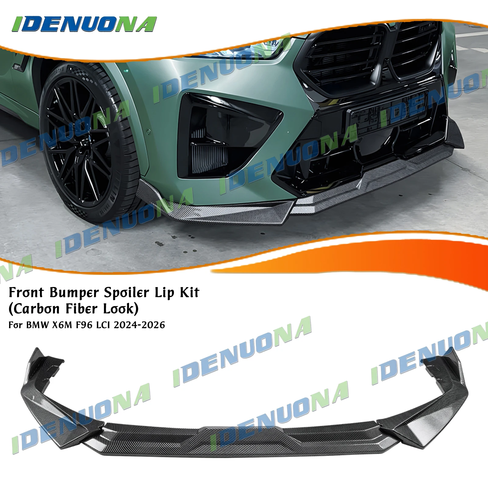 

Modified Front Bumper Spoiler Lip Carbon Fiber Look/Gloss Black Lower Splitter Blade Guard Kits For BMW X6M F96 LCI 2024-2026