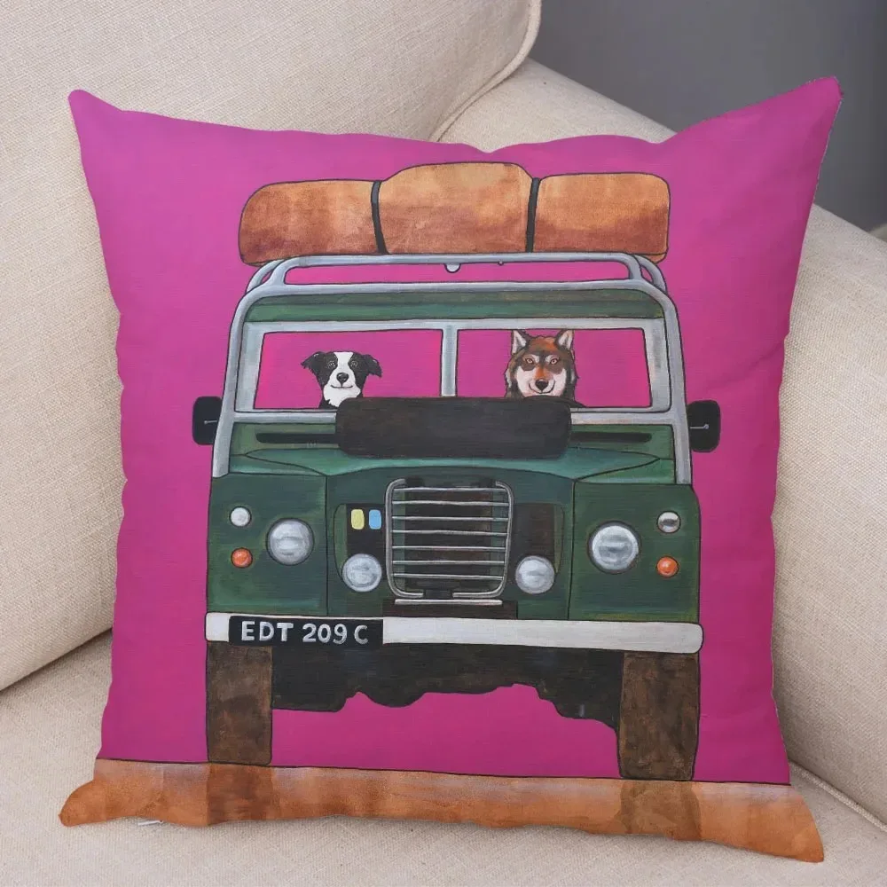 Luxury Home Decor Pillowcase Living Room Sofa Cushion Cover Colorful Cartoon Bus Pattern Decorative Cushion Cover