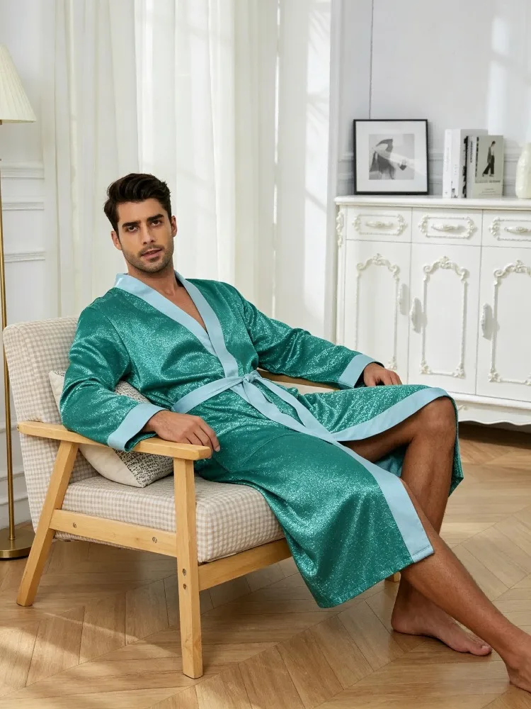 Men's lightweight quick-drying pajama bathrobe - 3D digital printing, non-fading design, stand-up collar and adjustable waistban